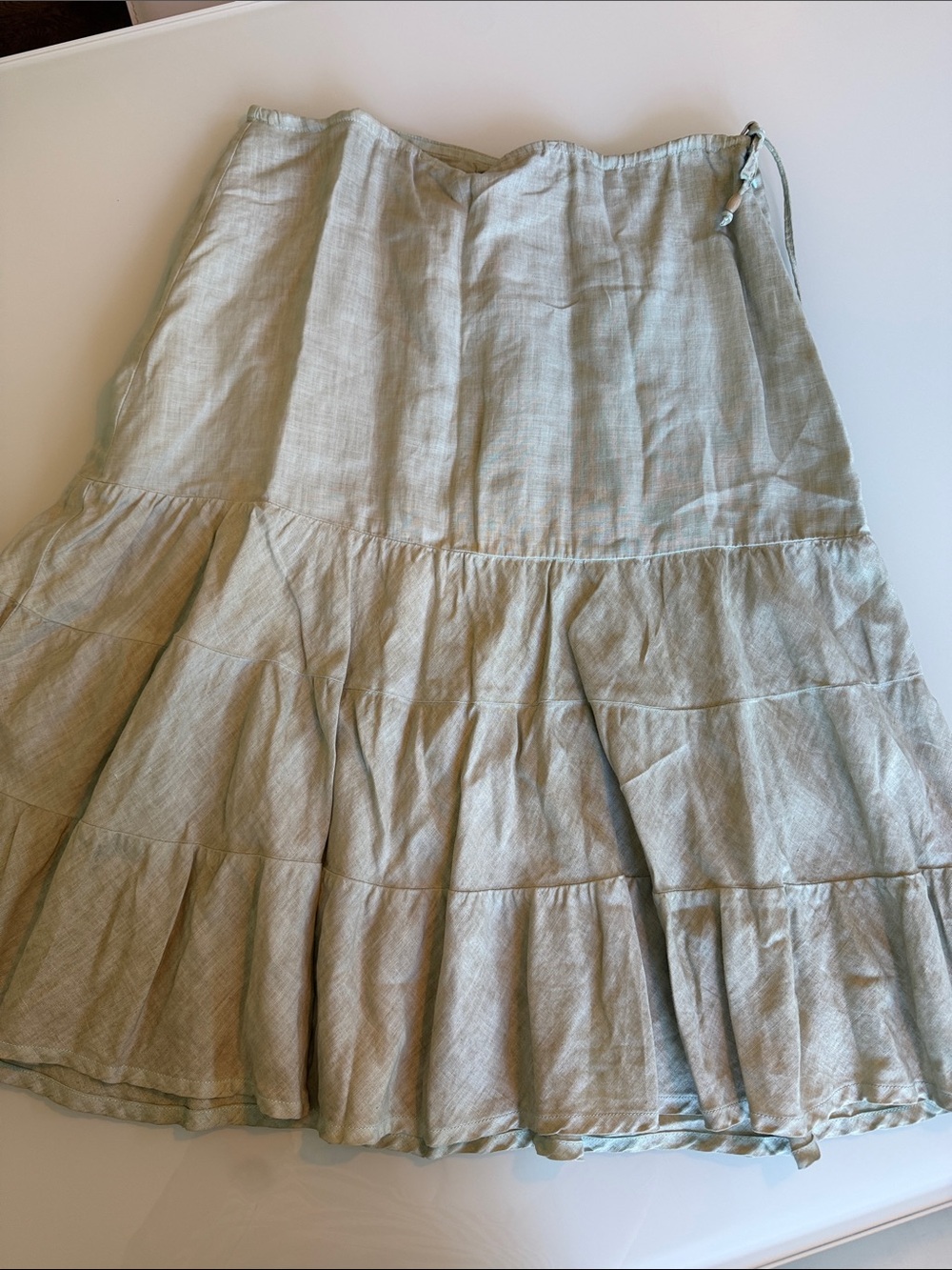 Light Sage Tiered Linen Skirt - size 12regular